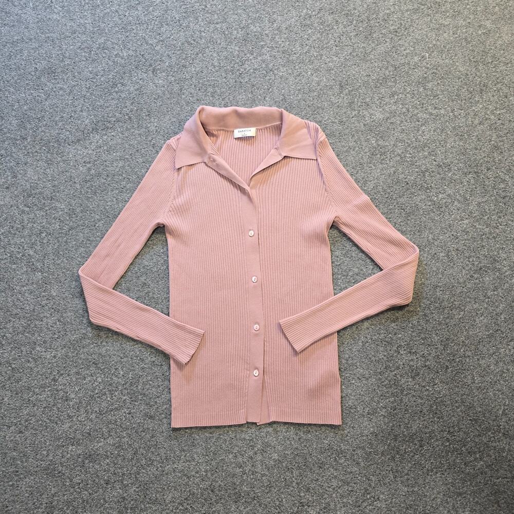 Babaton Top Womens Size Small Pink Ribbed Long Sleeve Button Up Stretch Casual
